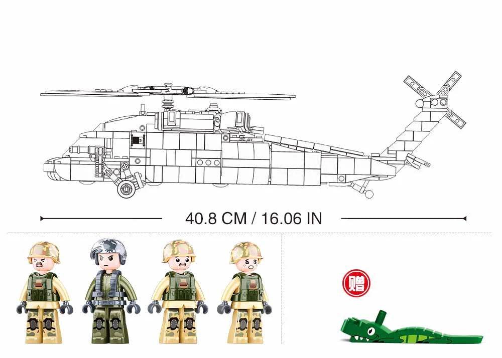 UH-60 US Black Hawk Military Helicopter - 692 Pcs -