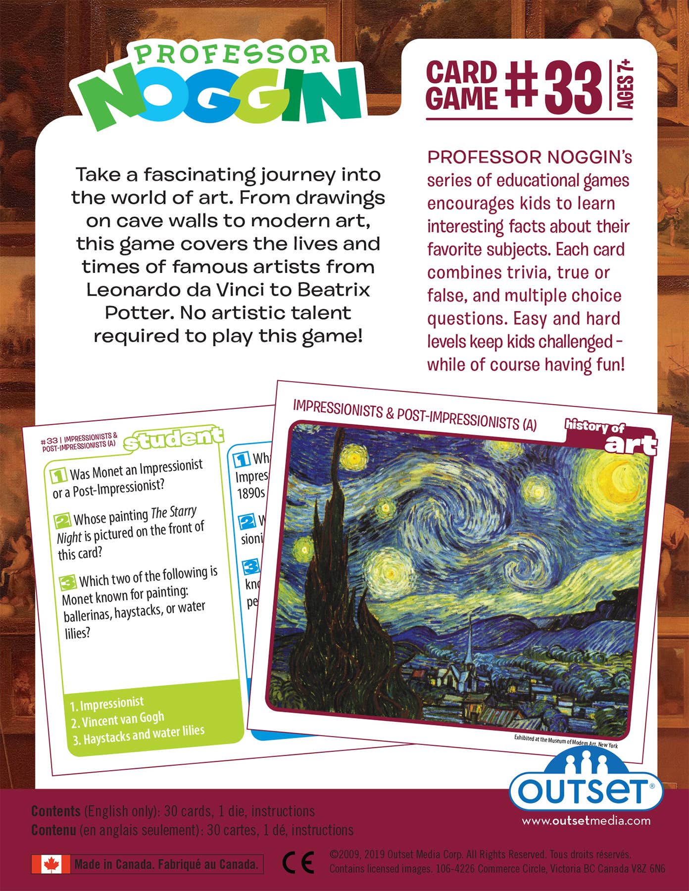 Prof. Noggin History of Art Educational Card Game