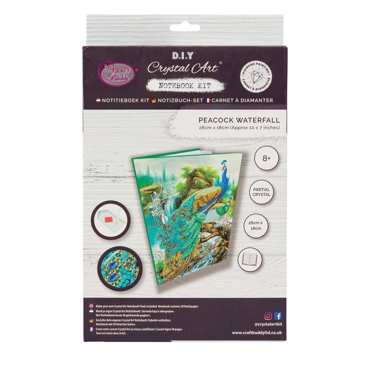 Crystal Art Notebook Kit: Peacock Waterfall