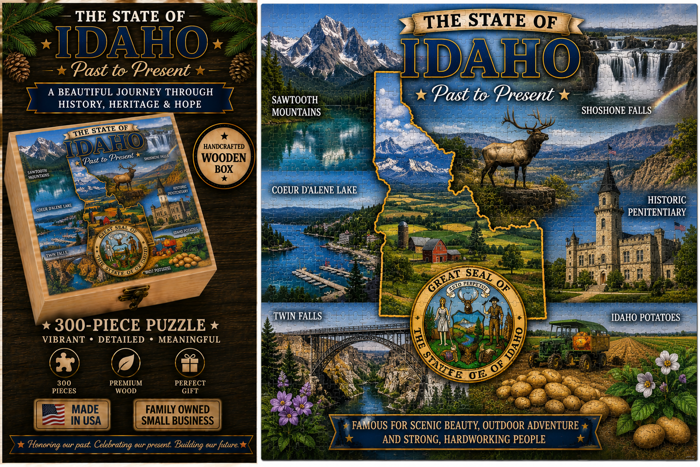 Handcrafted 300-Piece Wooden Jigsaw Puzzle State Collection