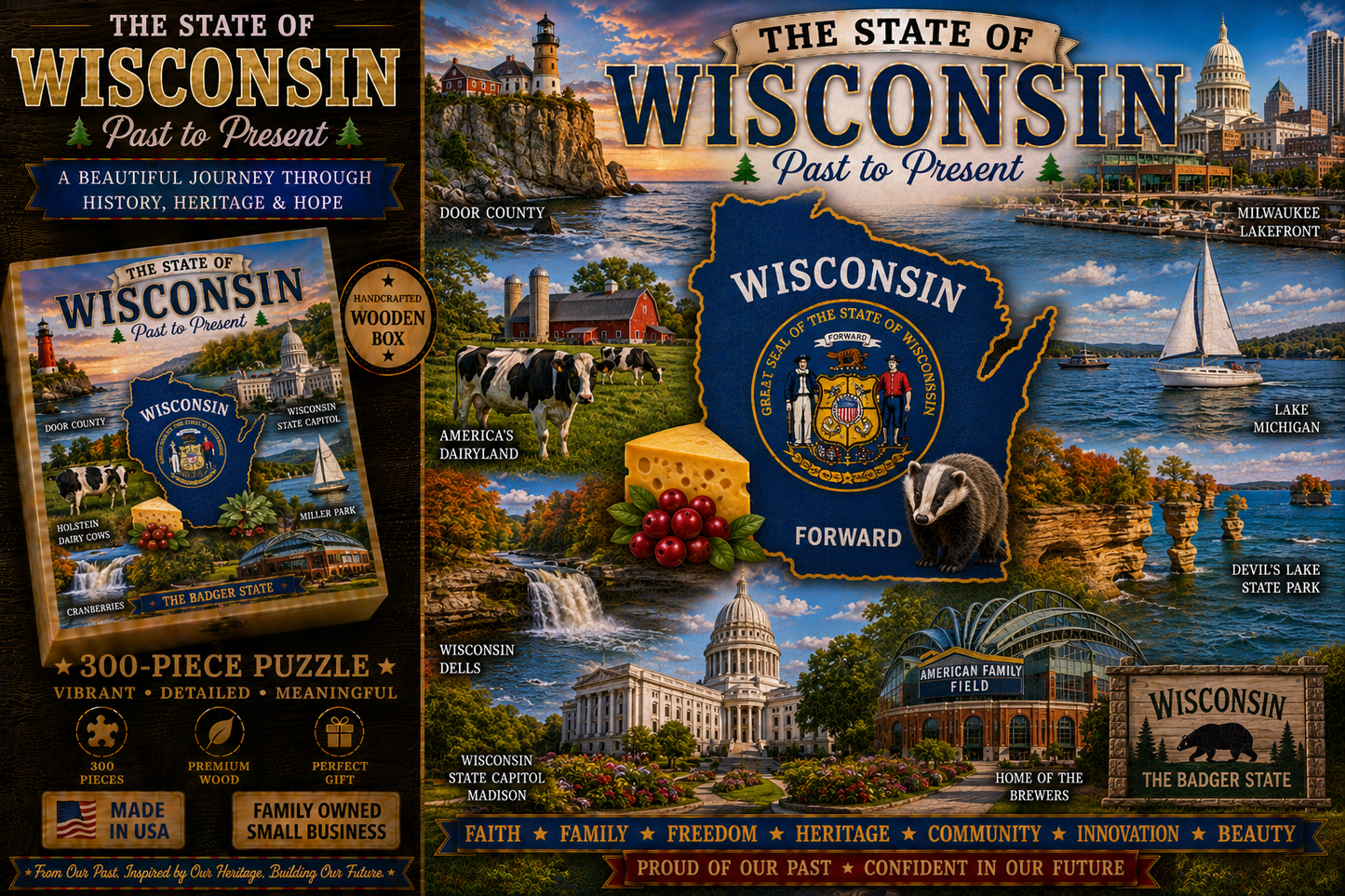 Handcrafted 300-Piece Wooden Jigsaw Puzzle State Collection