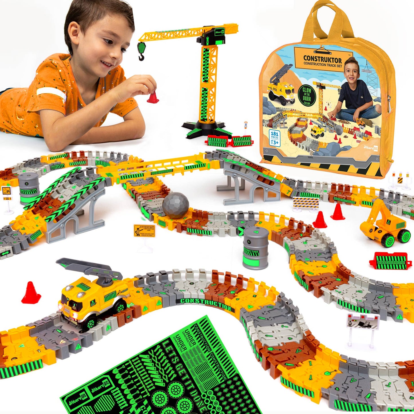 Construction Toy Track Car Set - STEM Glow in the Dark Toys