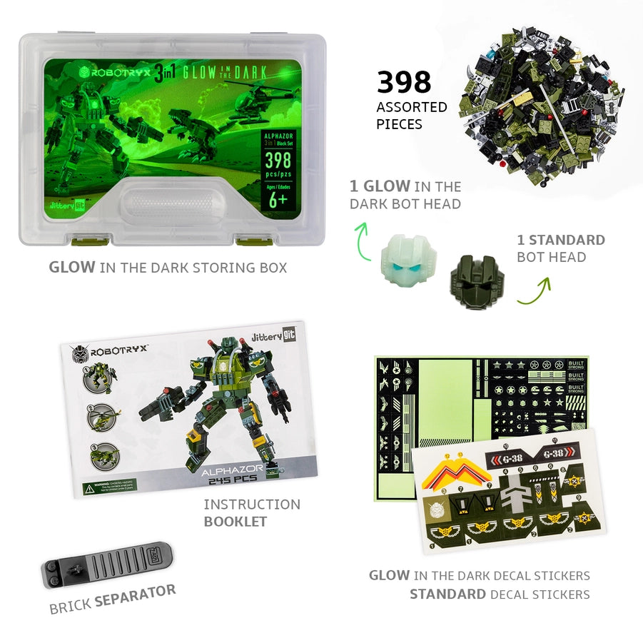 Glow in the Dark Army Robot 3-in-1 Set (398 Pc) Alphazor