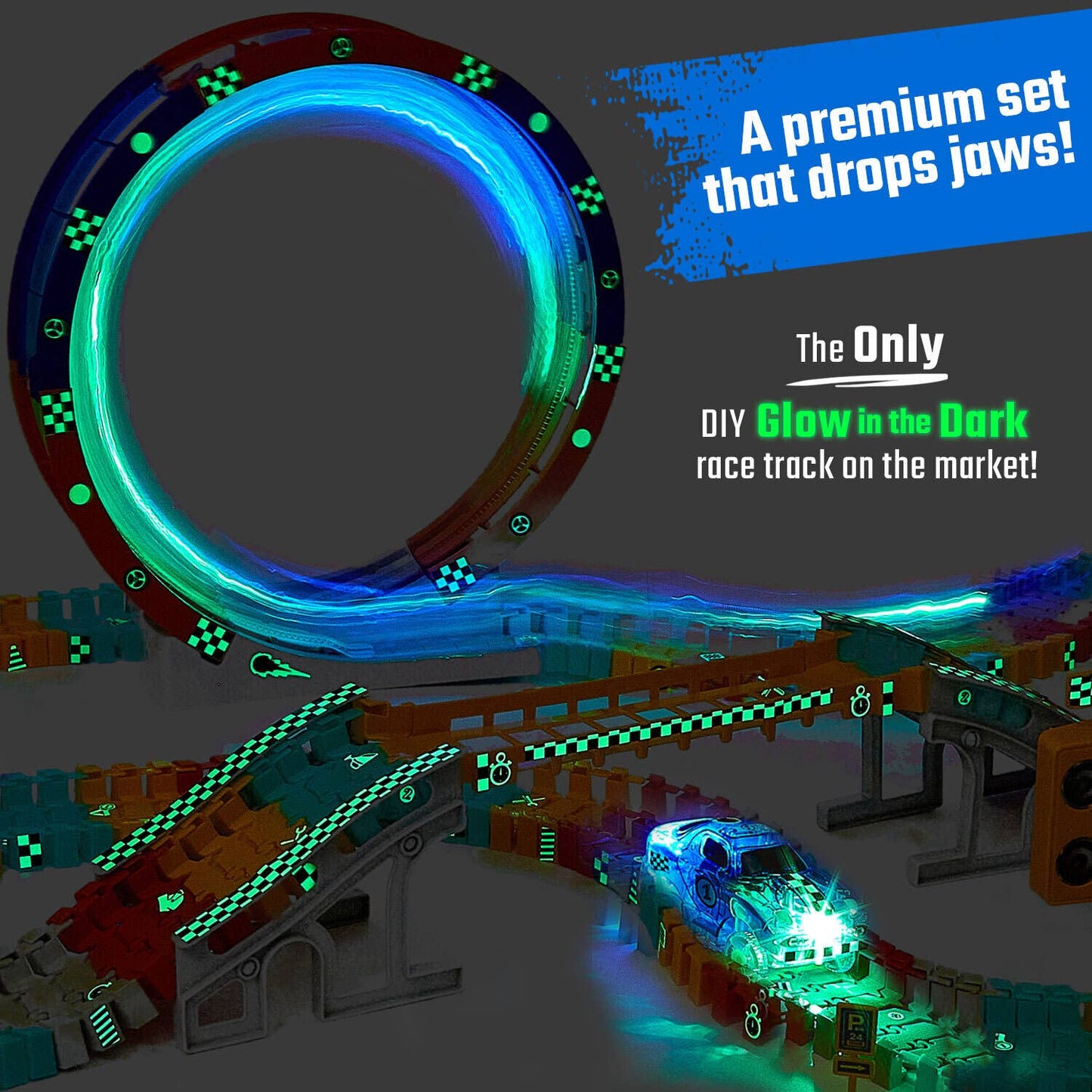 FlashTrack Glow in the Dark Racing & Building Track Set
