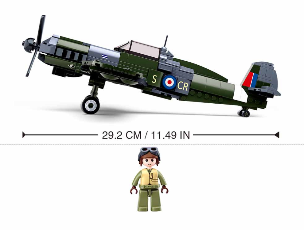 WW2 Royal Airforce Spitfire Fighter Plane Brick Kit (297 pcs