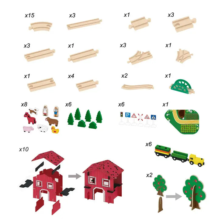 77 Pieces Wooden Farm & Tractor Play Set