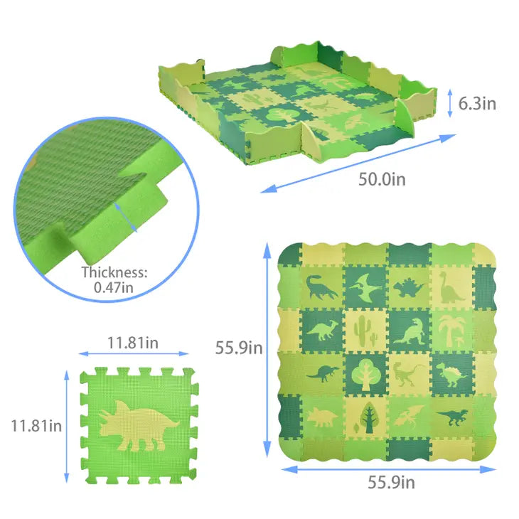 Baby Play Mat with Fence Eva Foam Jurassic Dinosaur