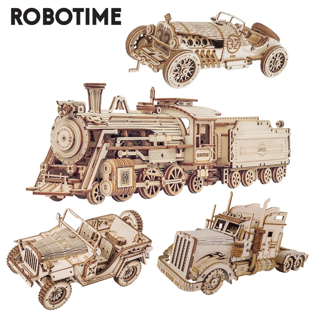 Robotime ROKR Train Model 3D Wooden Puzzle Toy Assembly Locomotive Model Building Kits for Children Kids Birthday Christmas Gift