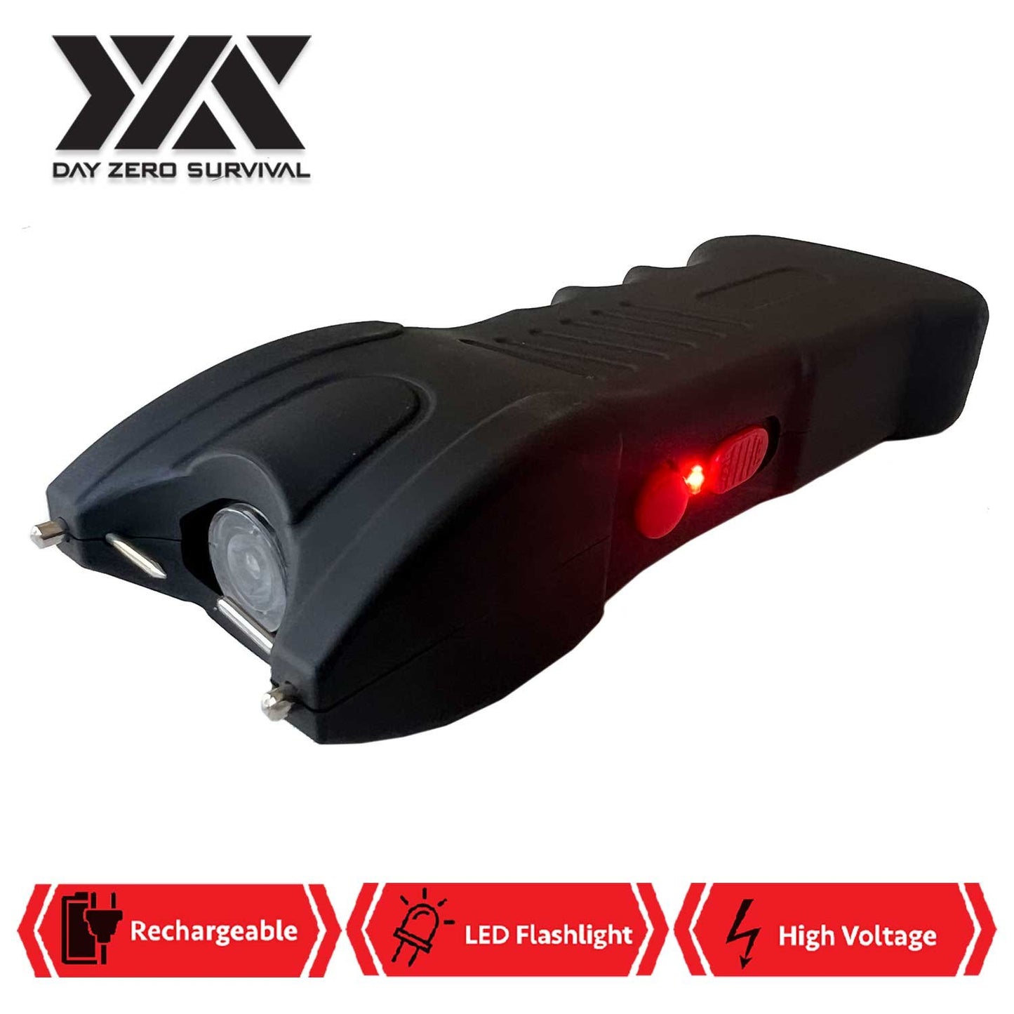 25 Million Volts Stun Gun Rechargeable with LED Flashlight Black