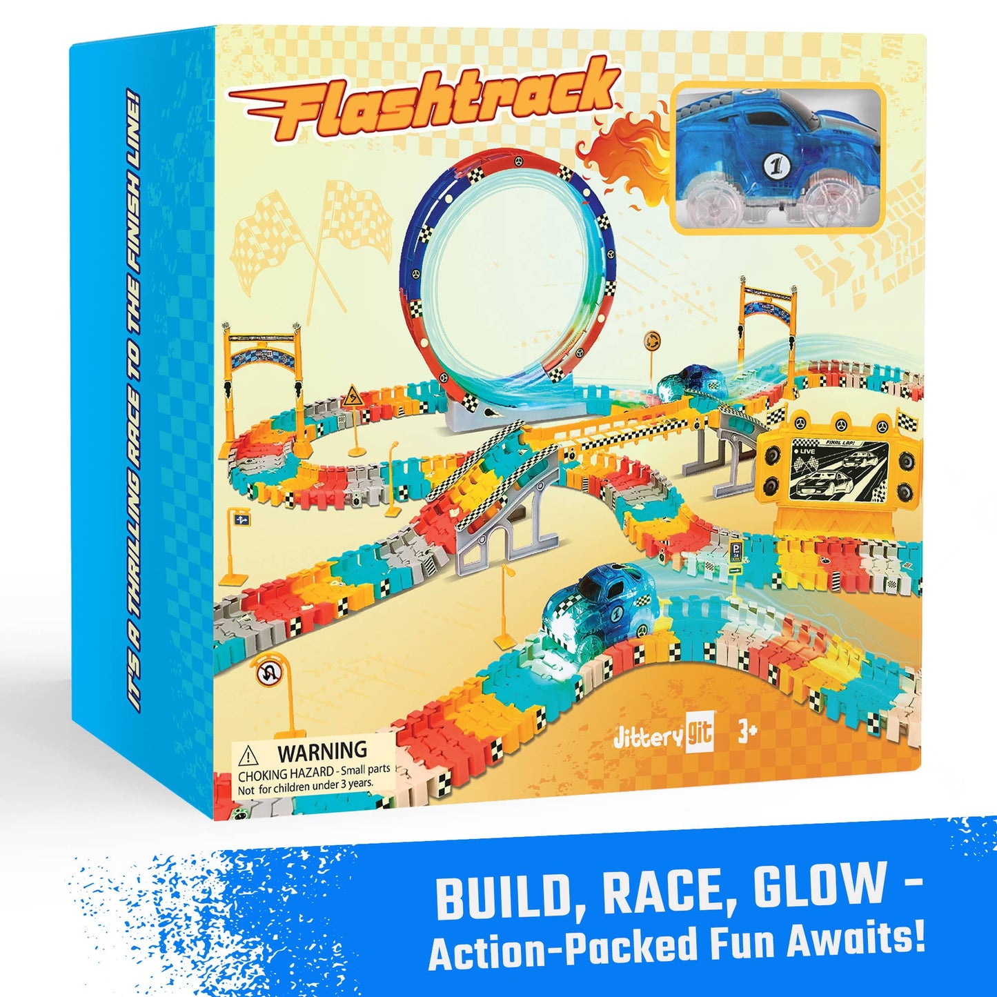 FlashTrack Glow in the Dark Racing & Building Track Set