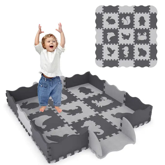 25 Pcs Baby Play Mat with Fence Including 9 Different Animal