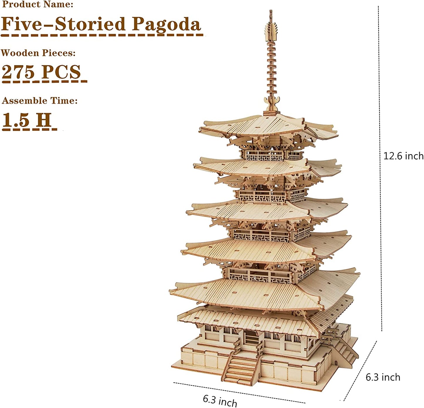 Robotime Five-storied Pagoda 3D Wooden Puzzle Toys For Children Kids Birthday Gift TGN02