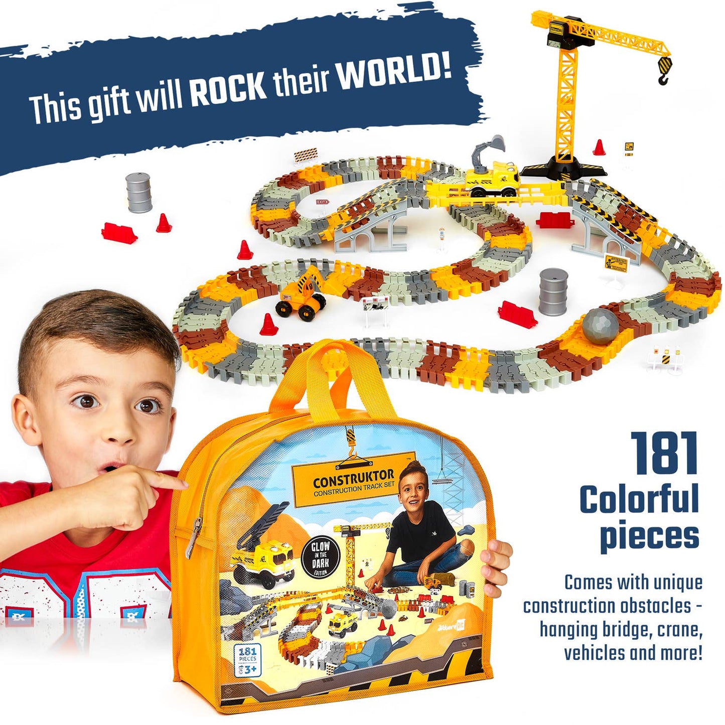 Construction Toy Track Car Set - STEM Glow in the Dark Toys