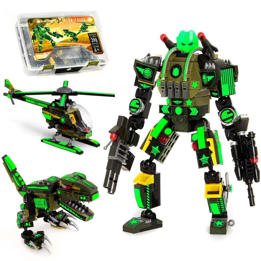 Glow in the Dark Army Robot 3-in-1 Set (398 Pc) Alphazor