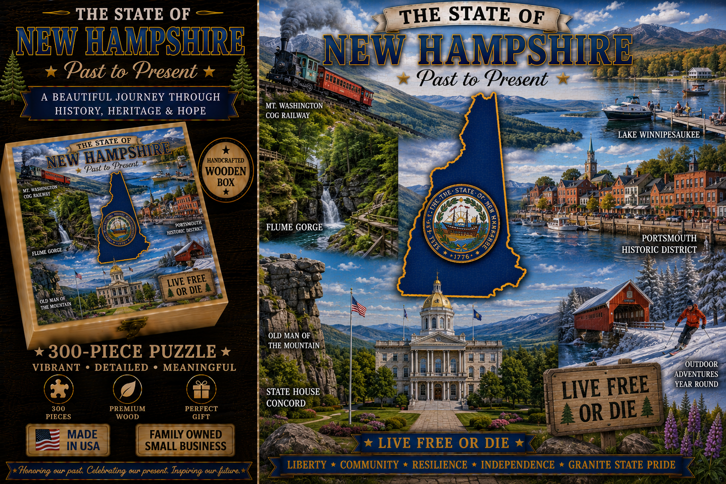 Handcrafted 300-Piece Wooden Jigsaw Puzzle State Collection