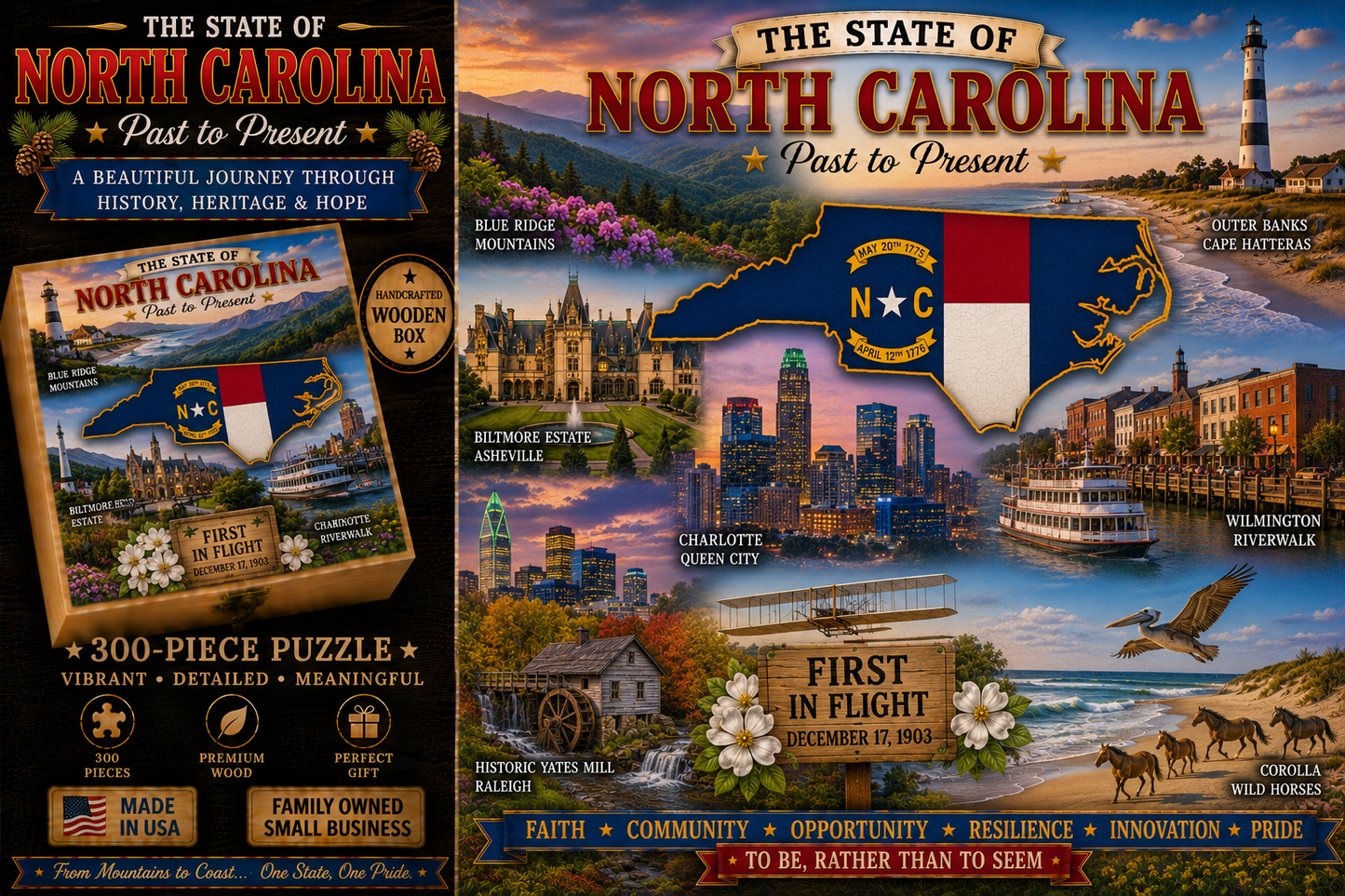 Handcrafted 300-Piece Wooden Jigsaw Puzzle State Collection