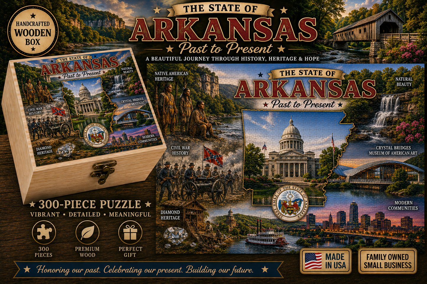 Handcrafted 300-Piece Wooden Jigsaw Puzzle State Collection