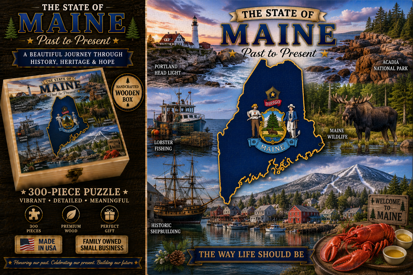 Handcrafted 300-Piece Wooden Jigsaw Puzzle State Collection