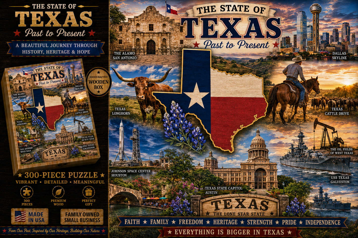 Handcrafted 300-Piece Wooden Jigsaw Puzzle State Collection