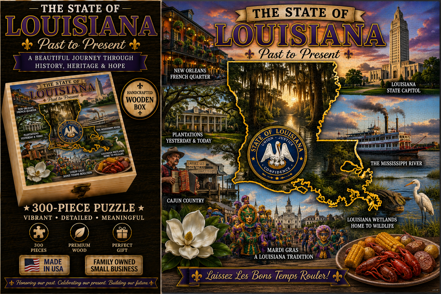 Handcrafted 300-Piece Wooden Jigsaw Puzzle State Collection