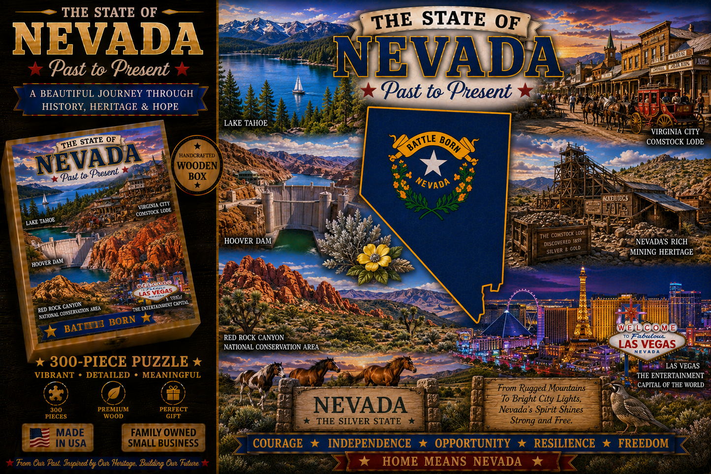 Handcrafted 300-Piece Wooden Jigsaw Puzzle State Collection