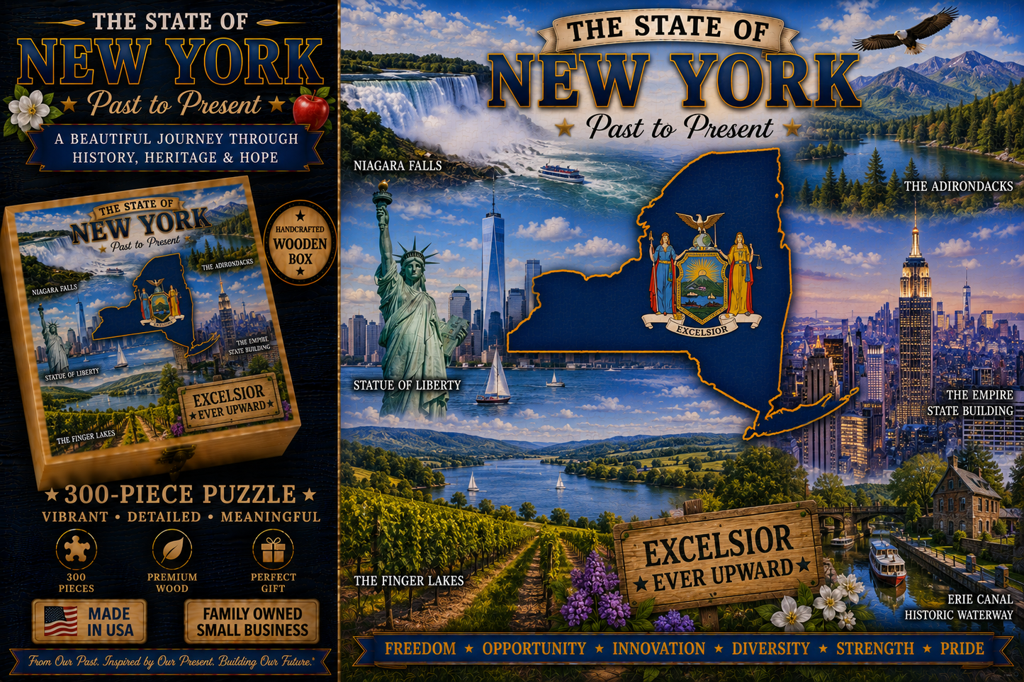 Handcrafted 300-Piece Wooden Jigsaw Puzzle State Collection