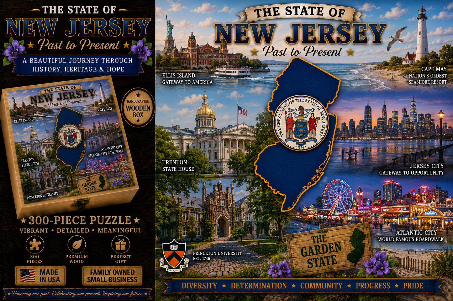 Handcrafted 300-Piece Wooden Jigsaw Puzzle State Collection
