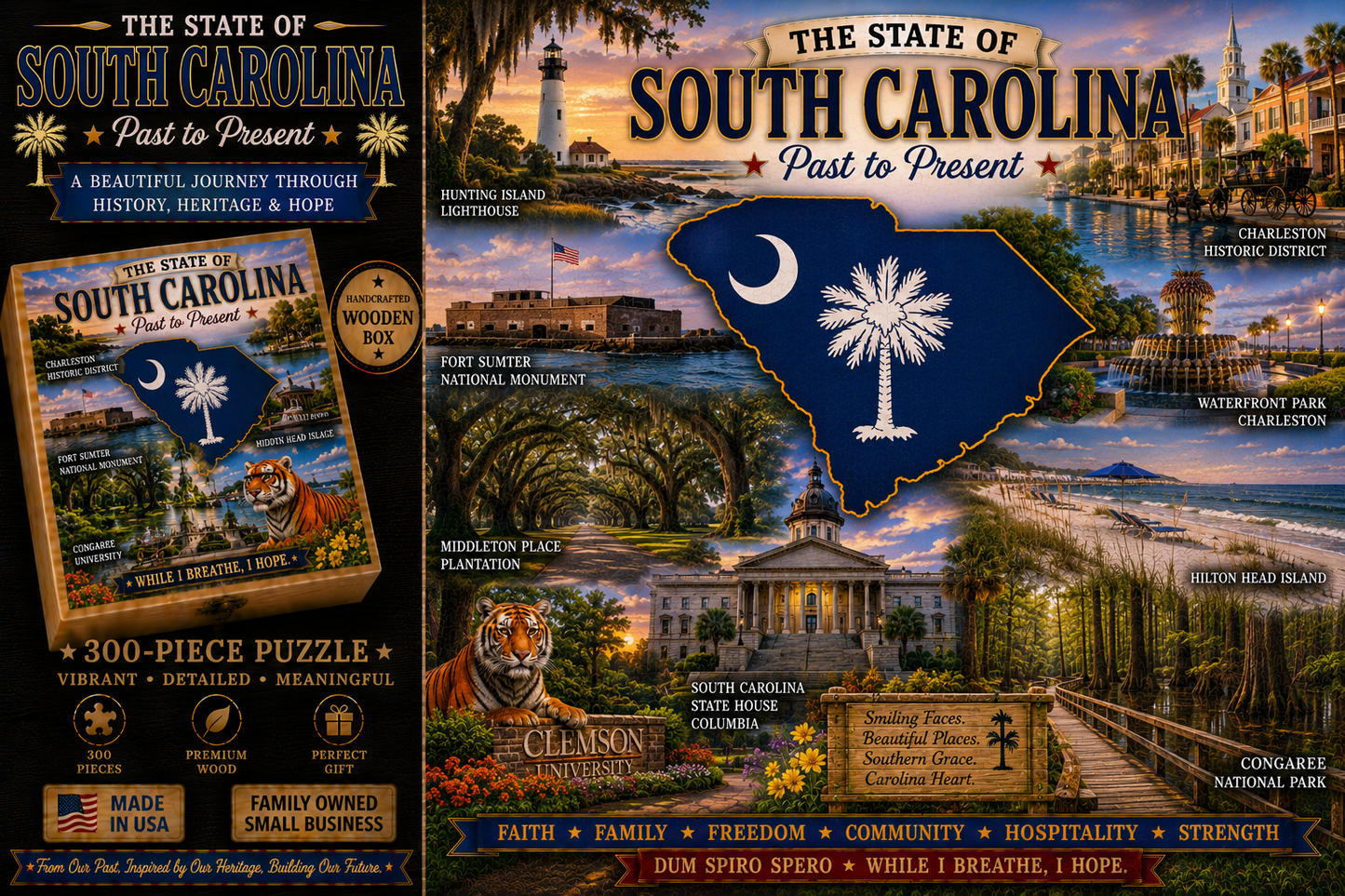 Handcrafted 300-Piece Wooden Jigsaw Puzzle State Collection