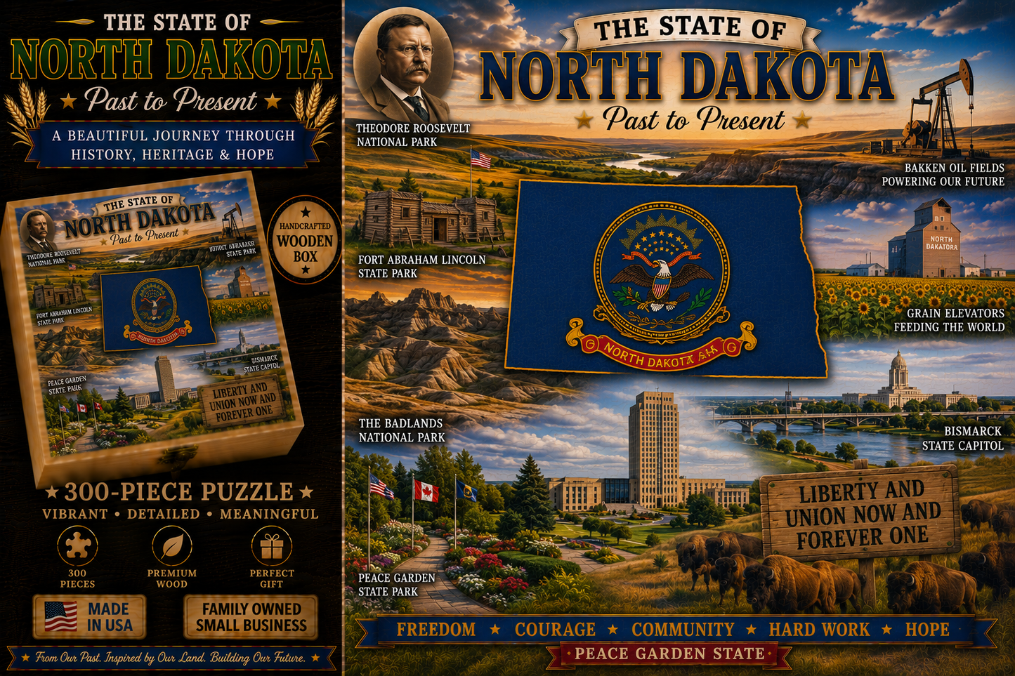 Handcrafted 300-Piece Wooden Jigsaw Puzzle State Collection