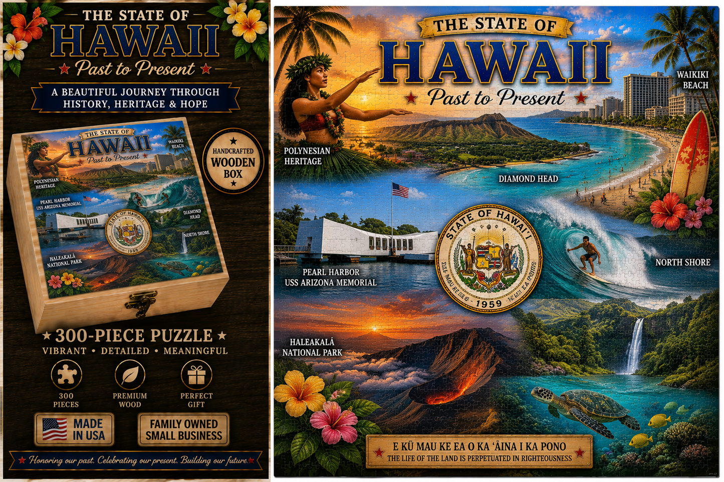 Handcrafted 300-Piece Wooden Jigsaw Puzzle State Collection