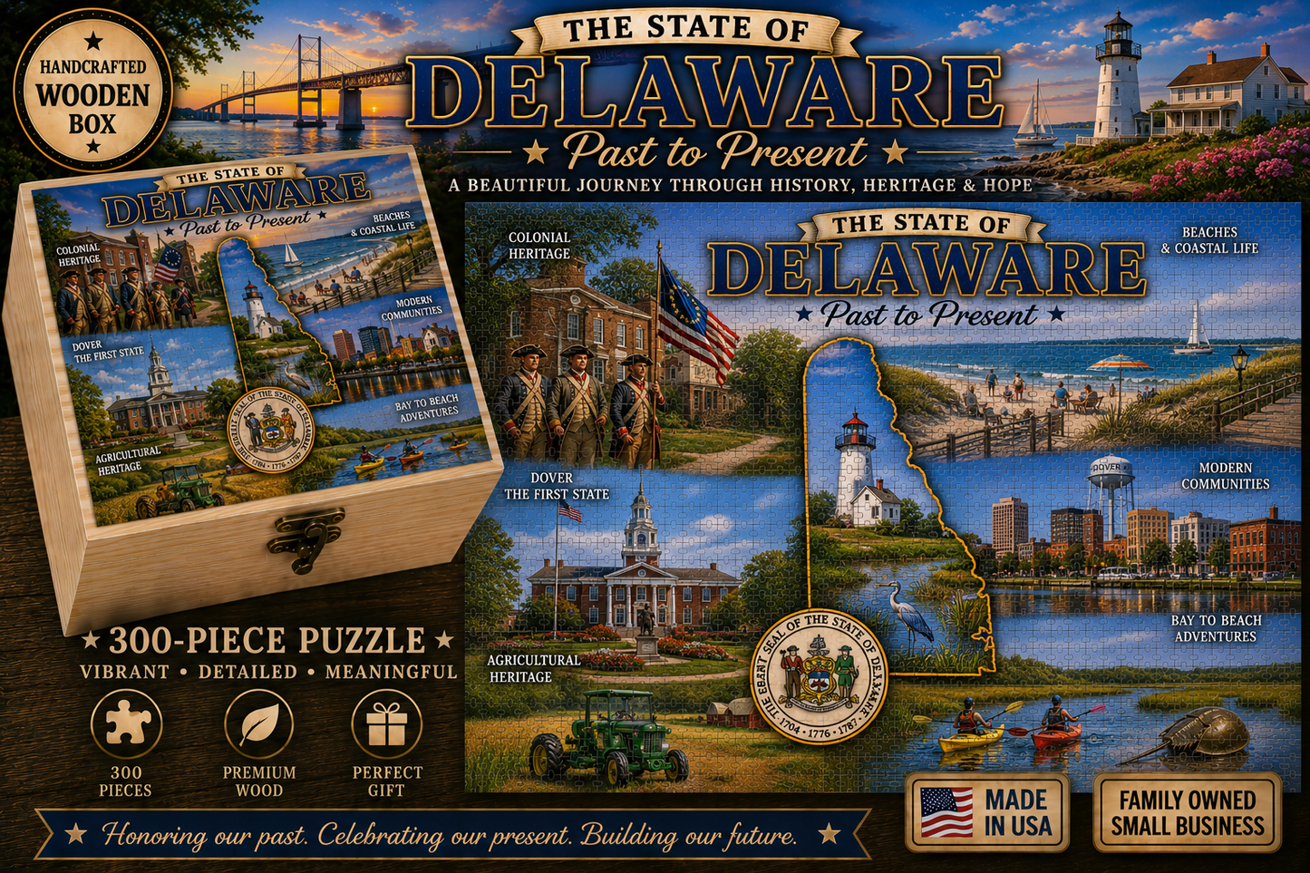 Handcrafted 300-Piece Wooden Jigsaw Puzzle State Collection