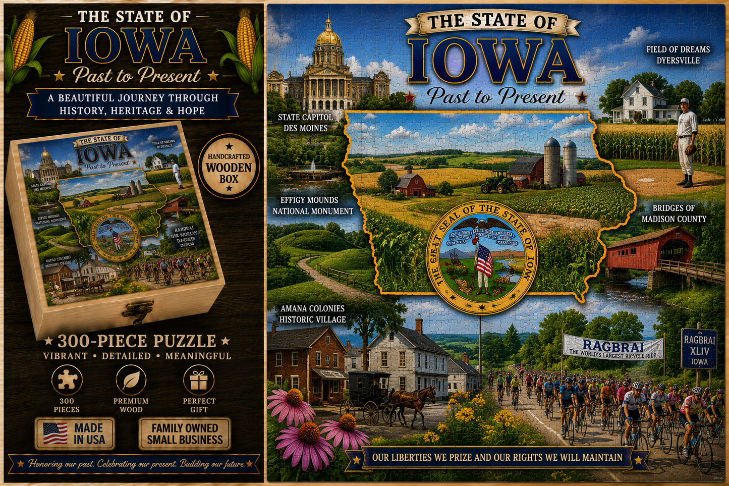 Handcrafted 300-Piece Wooden Jigsaw Puzzle State Collection