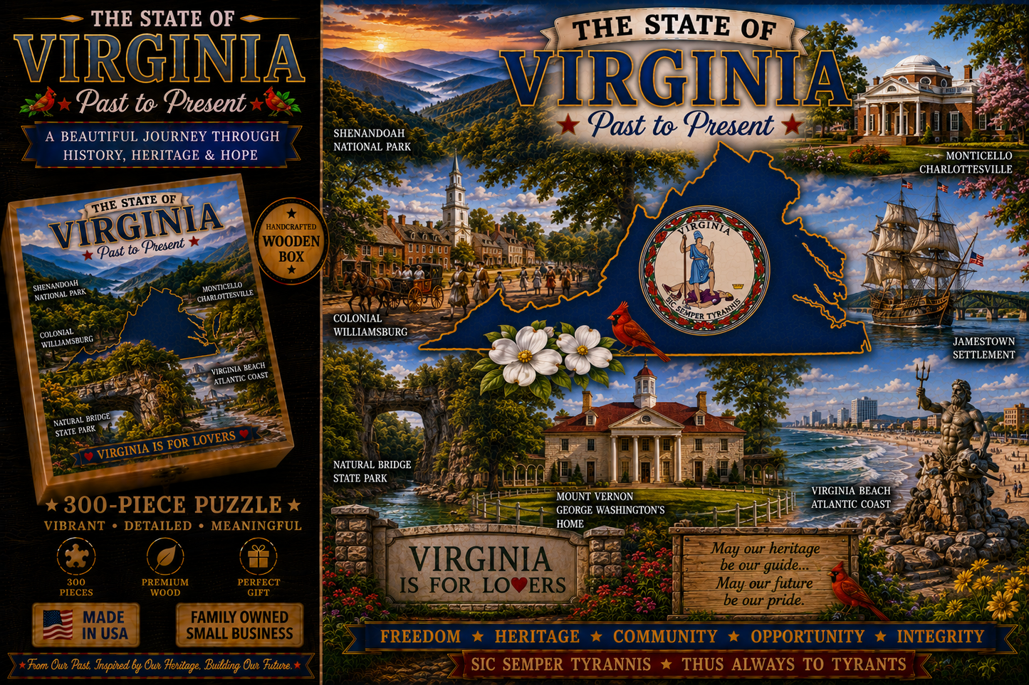 Handcrafted 300-Piece Wooden Jigsaw Puzzle State Collection