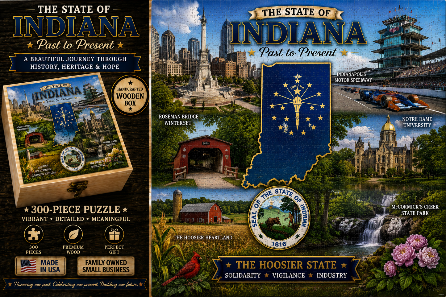 Handcrafted 300-Piece Wooden Jigsaw Puzzle State Collection