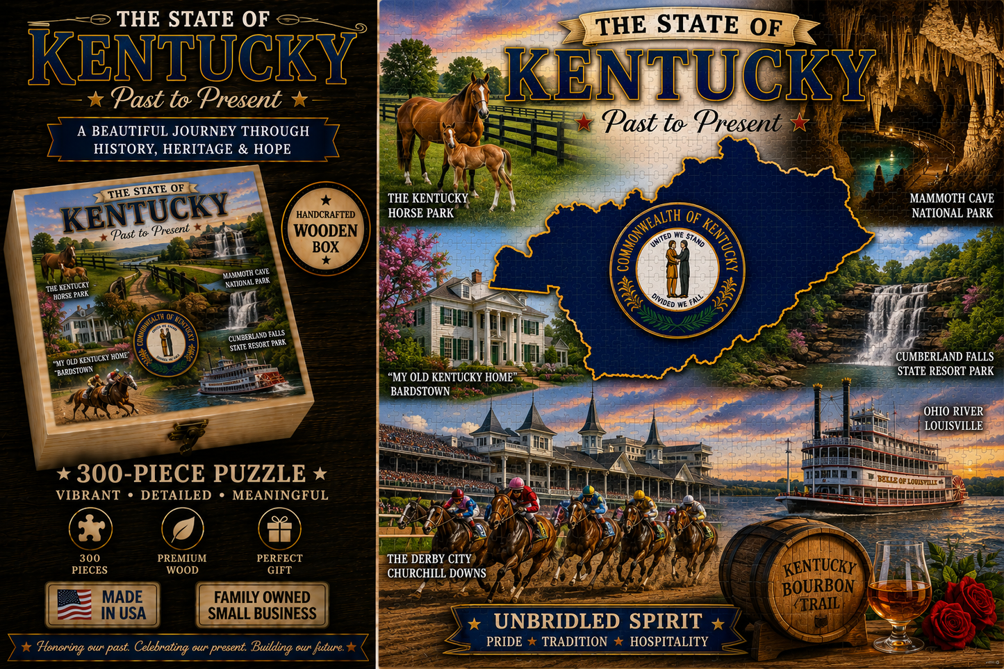 Handcrafted 300-Piece Wooden Jigsaw Puzzle State Collection