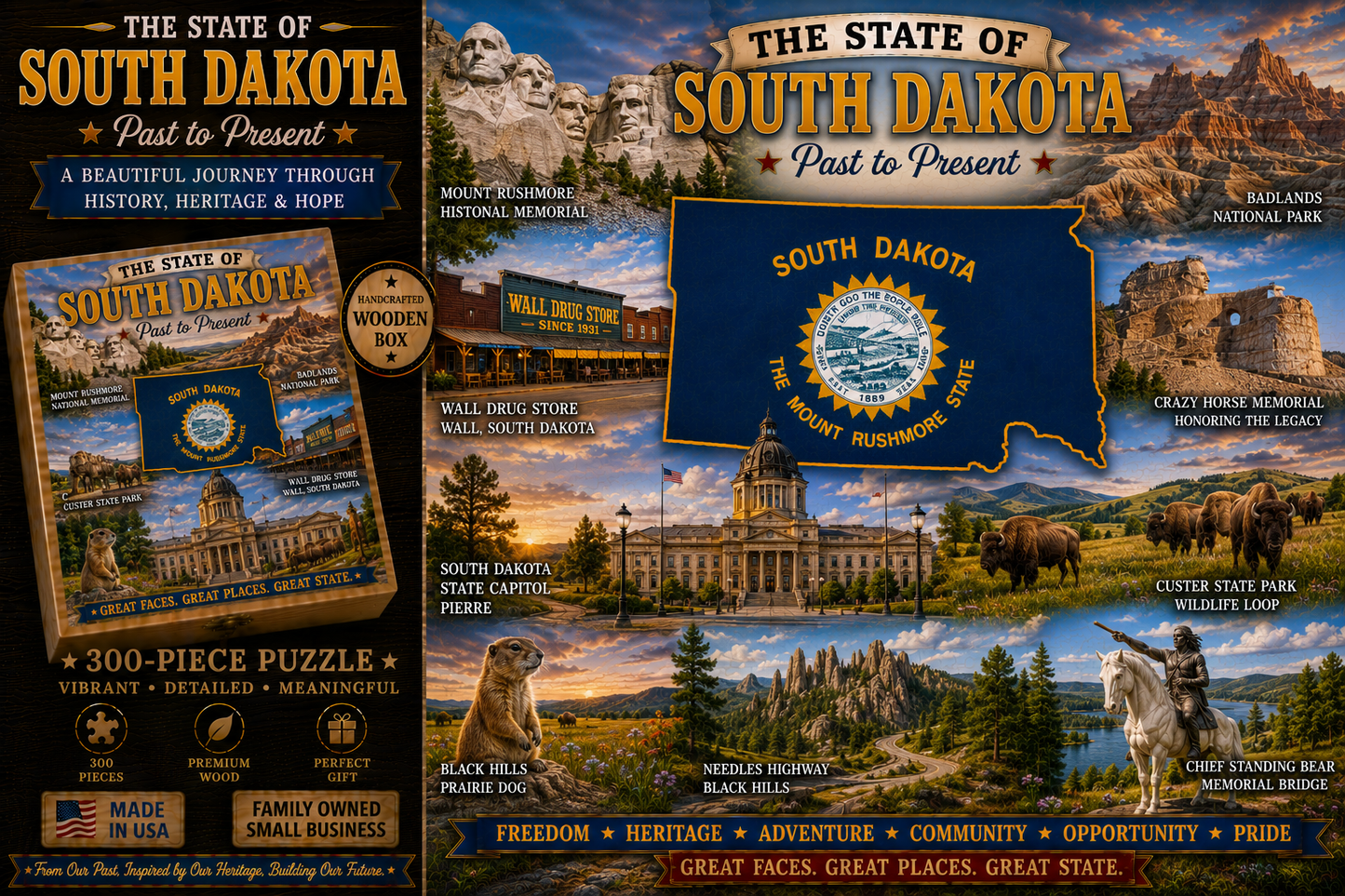 300 Piece Handcrafted Jigsaw Puzzle | State History & Landmarks Gift