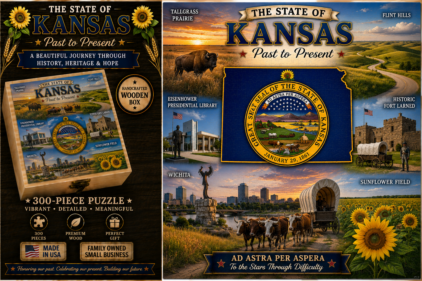 300 Piece Handcrafted Jigsaw Puzzle | State History & Landmarks Gift