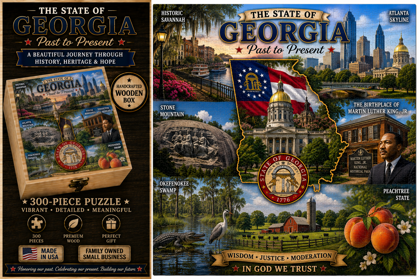 300 Piece Handcrafted Jigsaw Puzzle | State History & Landmarks Gift