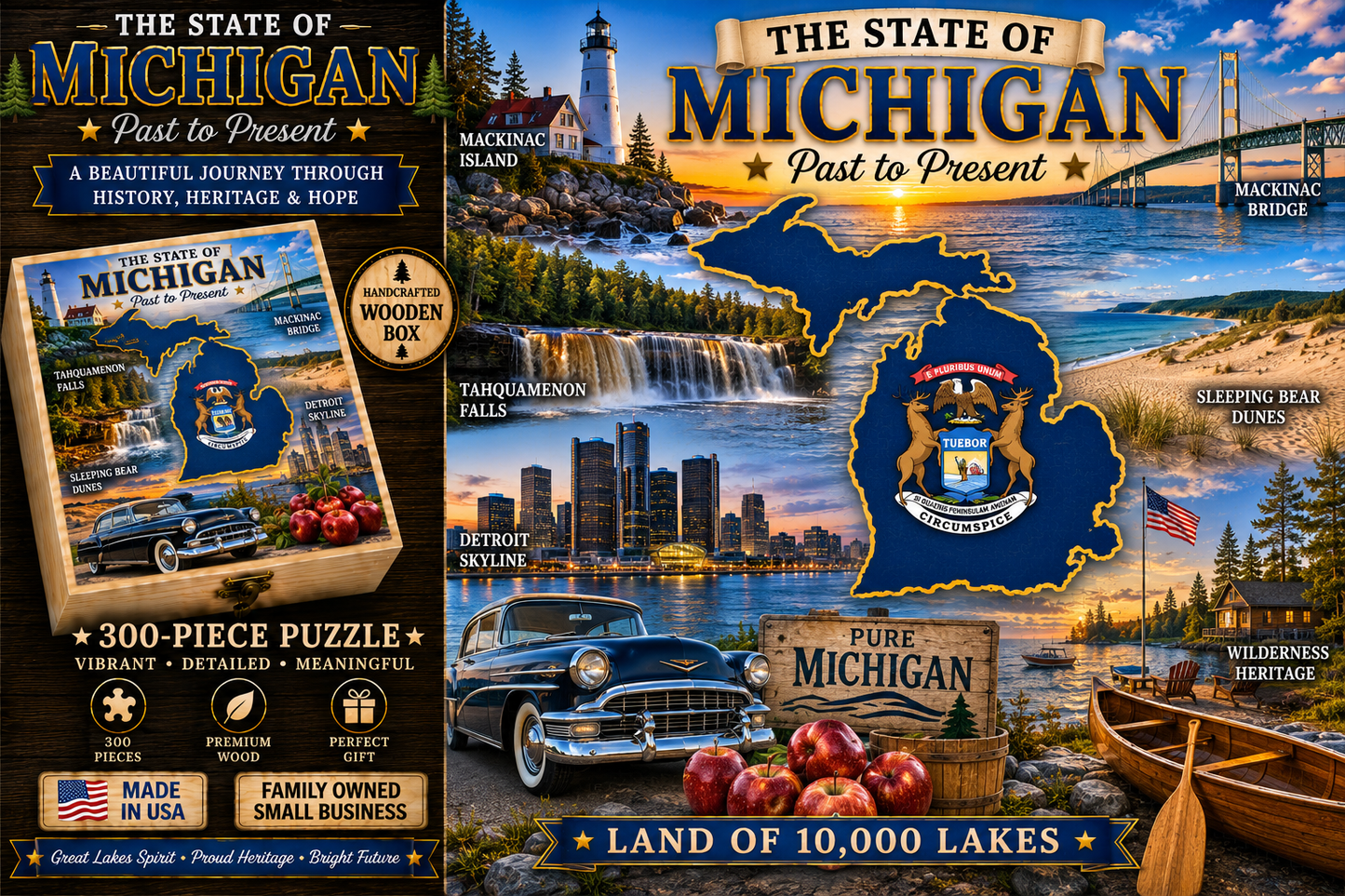 300 Piece Handcrafted Jigsaw Puzzle | State History & Landmarks Gift