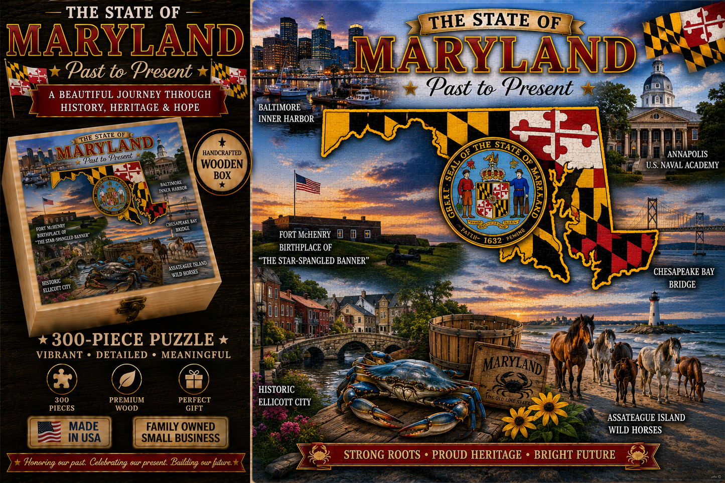 300 Piece Handcrafted Jigsaw Puzzle | State History & Landmarks Gift