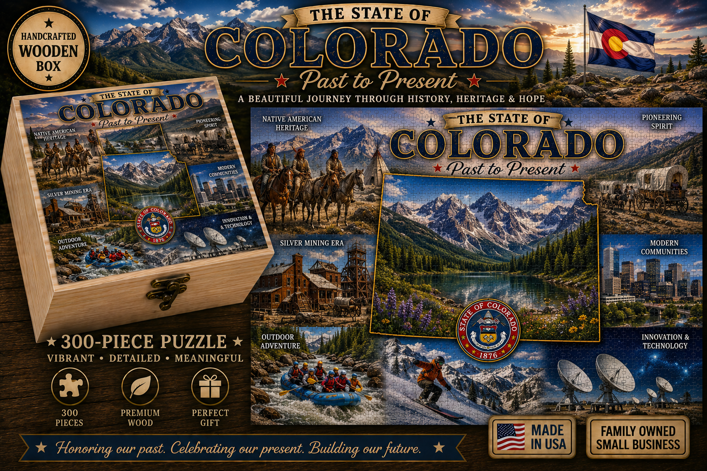 300 Piece Handcrafted Jigsaw Puzzle | State History & Landmarks Gift